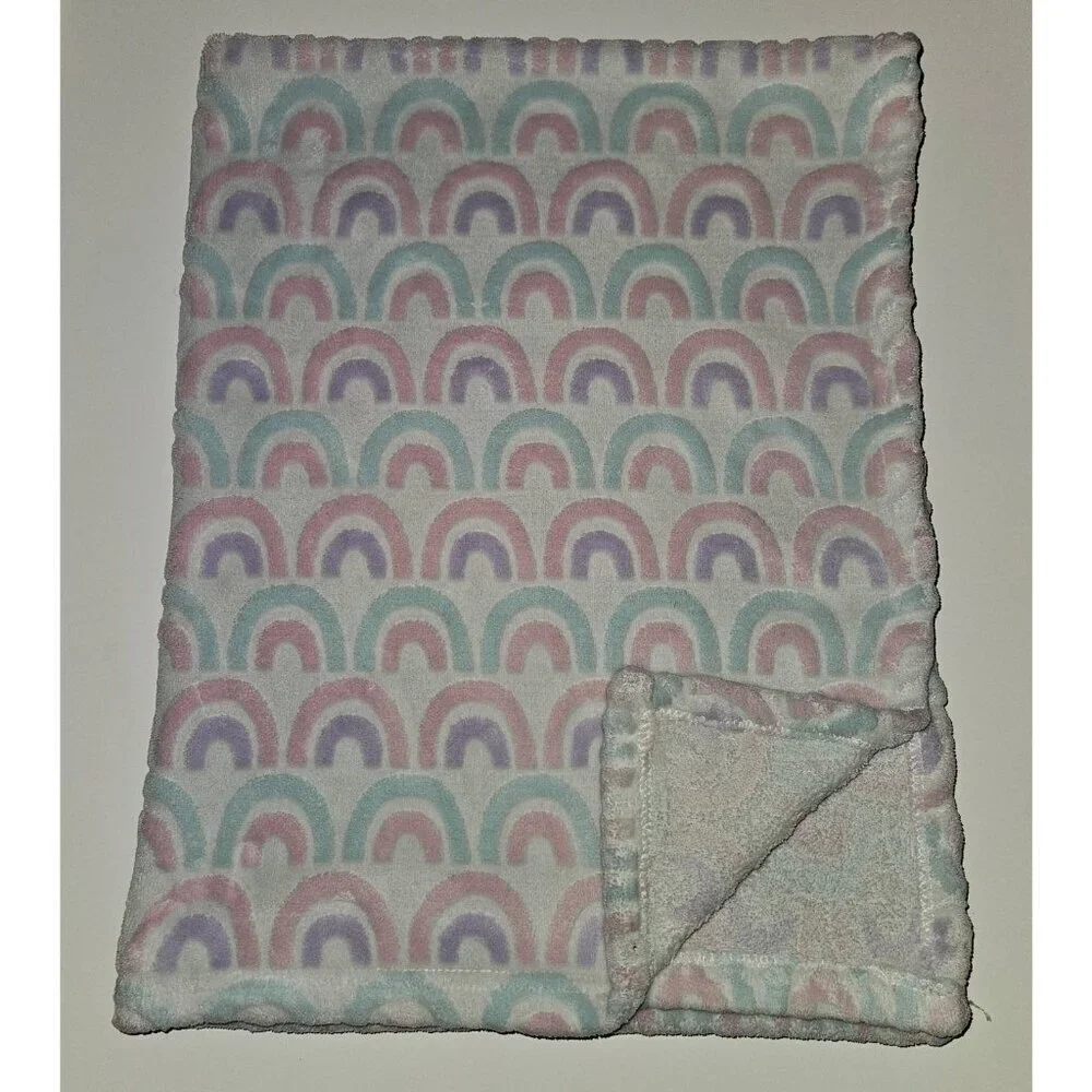 Bananafish Pink Blue Purple Rainbow Baby Blanket Lovey Fleece White 29x38 READ